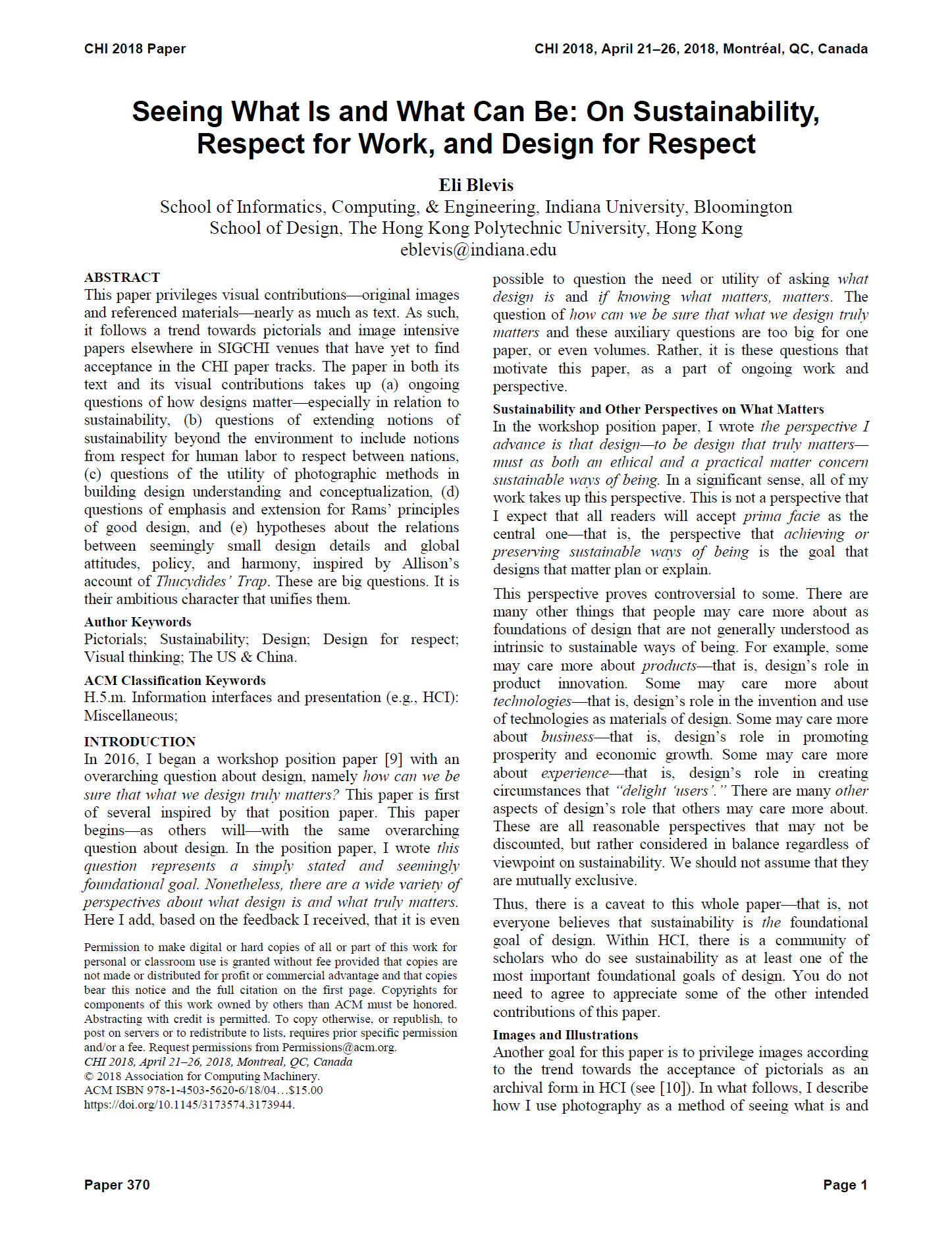 Seeing What Is and What Can Be: On Sustainability, Respect for Work, and Design for Respect